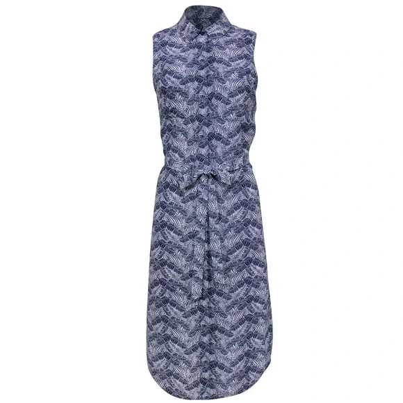 Equipment | Dresses | Equipment Small Tegan Silk Midi Shirtdress Sleeveless  Belted Blue Palm Leaf S | Poshmark